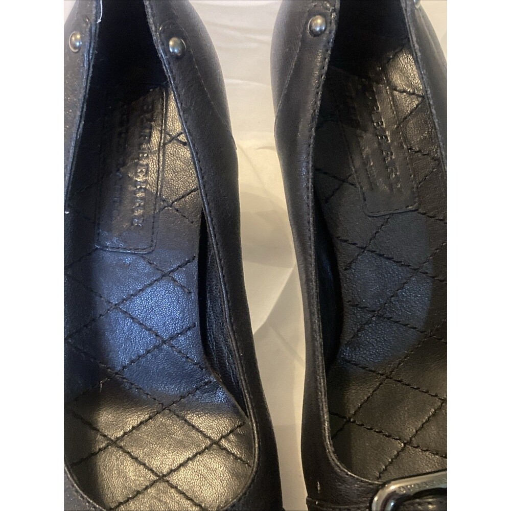Burberry Black Leather Buckle Pumps Quilted Insoles Sz 5 Designer Heels - Picture 6 of 13